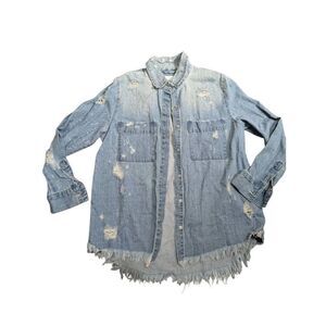 Pistola distressed denim frayed hem shacket Small